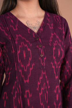 Image of Dark purple Pochampally Ikat kurti