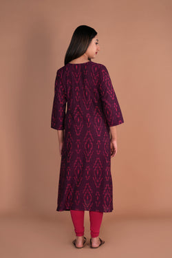 Image of Dark purple Pochampally Ikat kurti