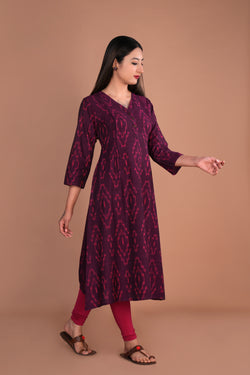 Image of Dark purple Pochampally Ikat kurti