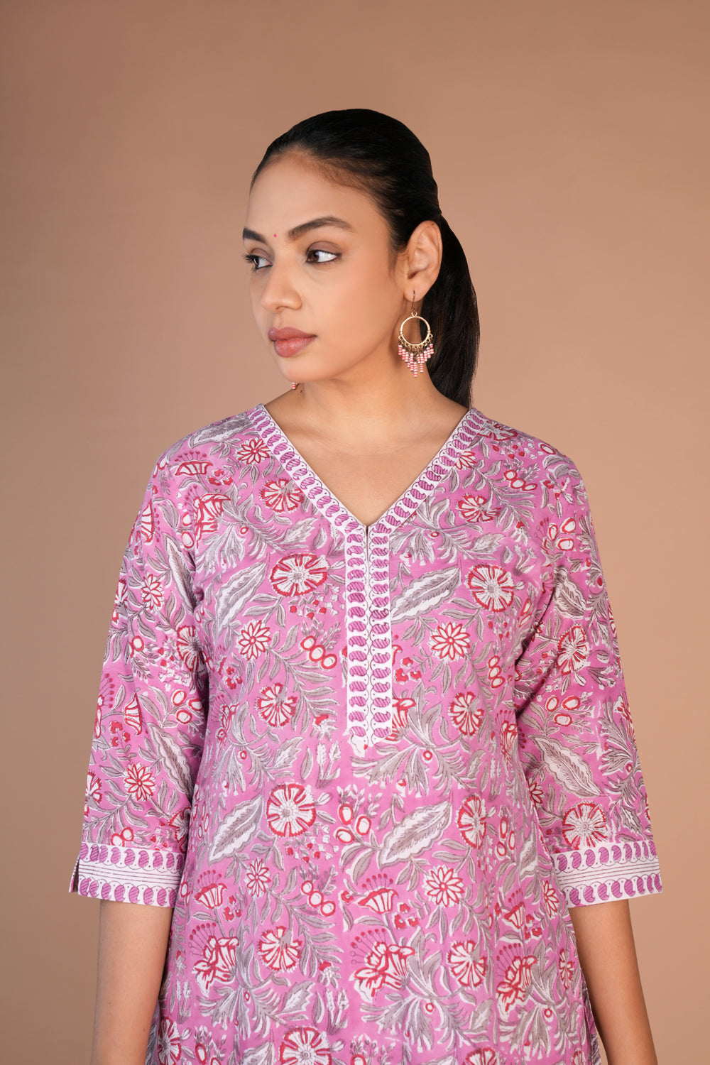 Cotton handblock printed kurta , pants and dupatta set