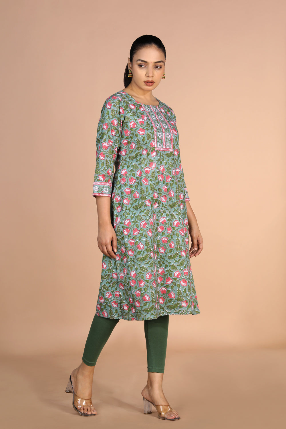 Floral Sanganeri handblock printed cotton Kurti