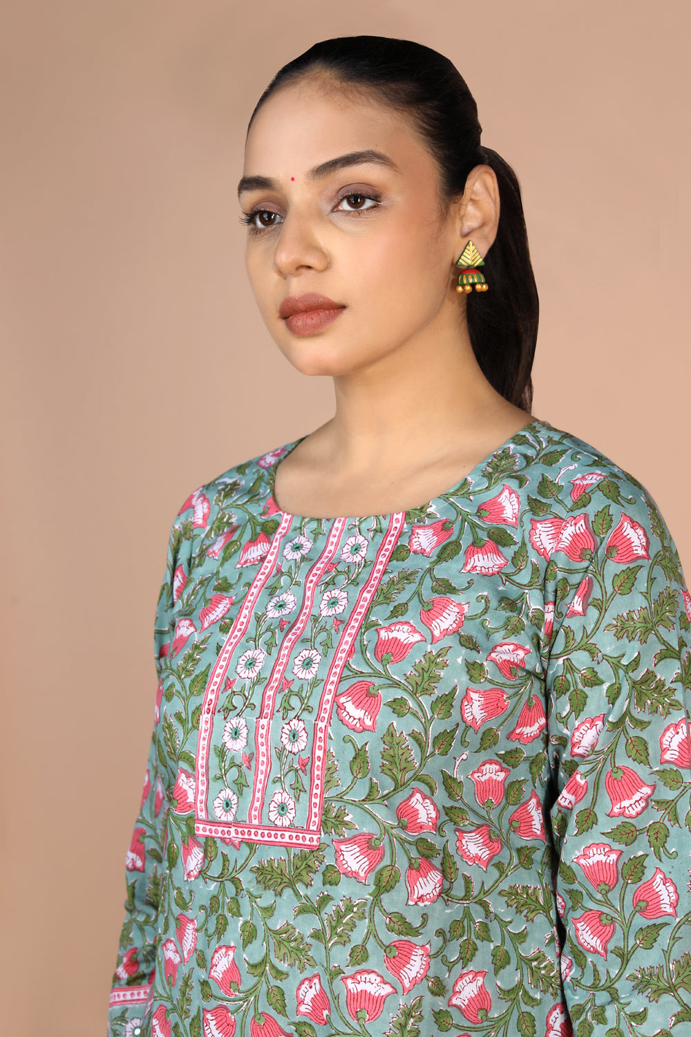 Floral Sanganeri handblock printed cotton Kurti