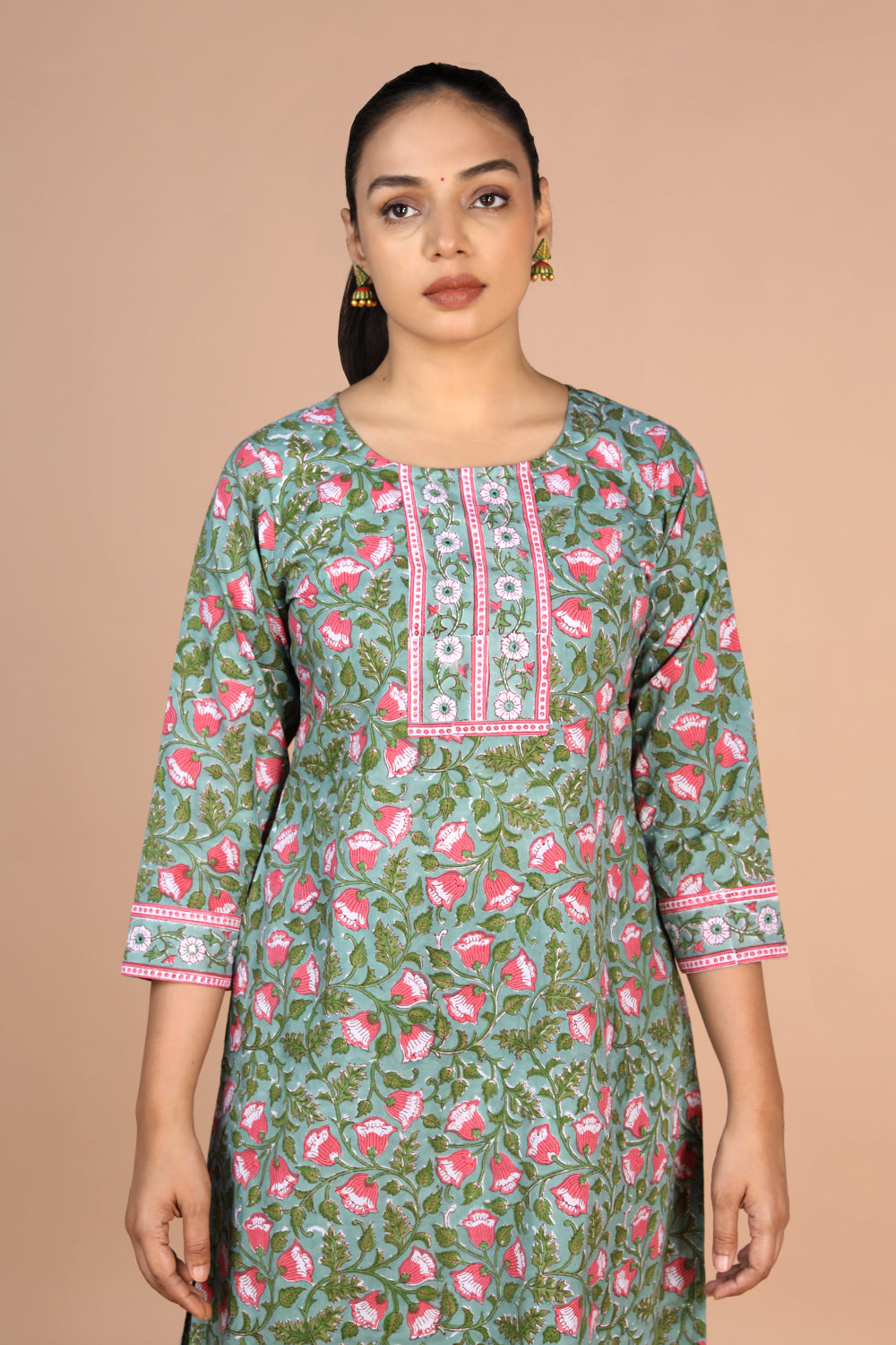 Floral Sanganeri handblock printed cotton Kurti