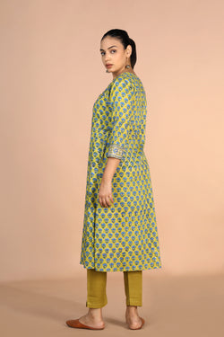 Image of Floral Sanganeri handblock printed cotton Kurti