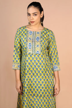 Image of Floral Sanganeri handblock printed cotton Kurti