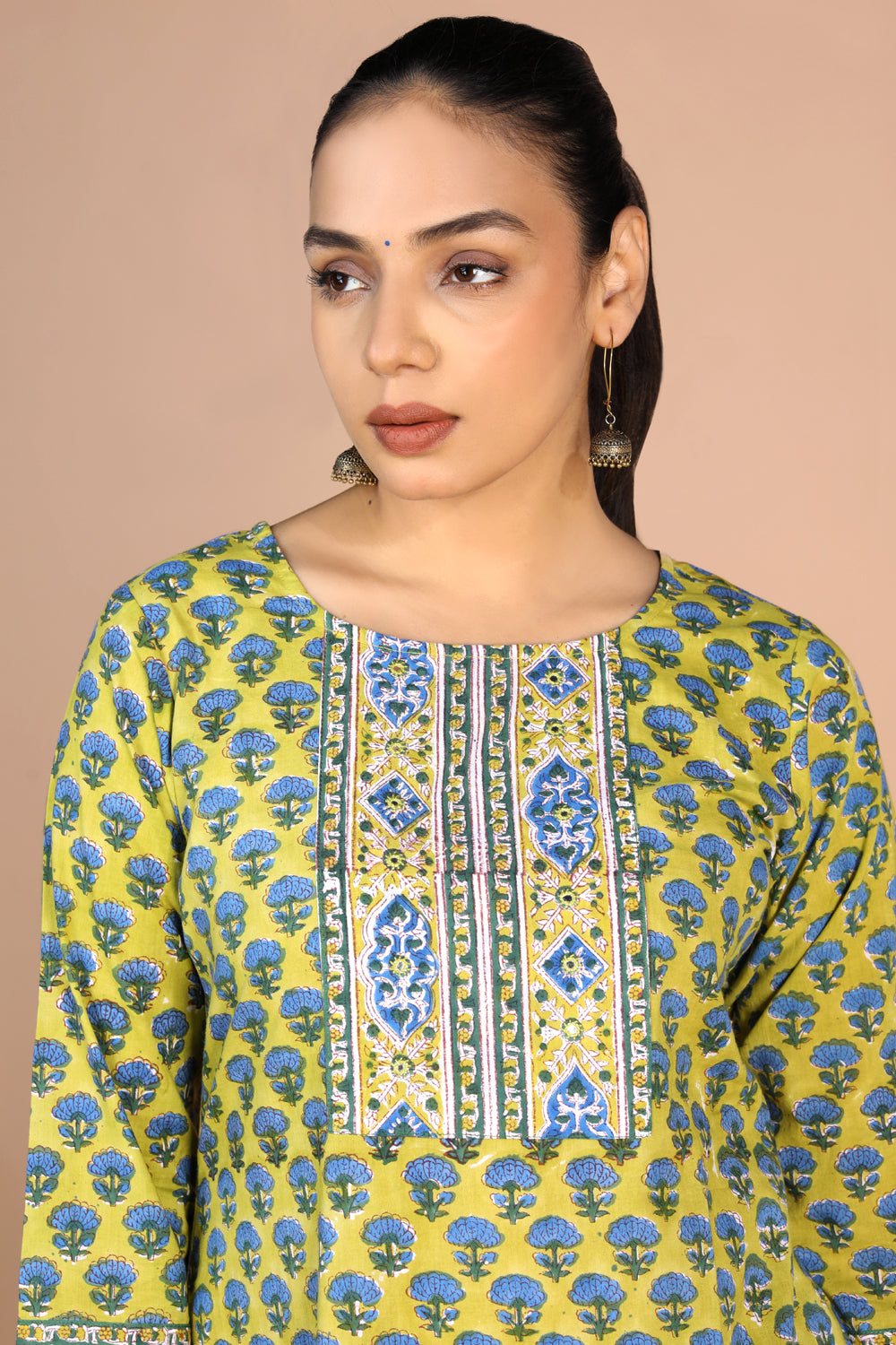 Floral Sanganeri handblock printed cotton Kurti