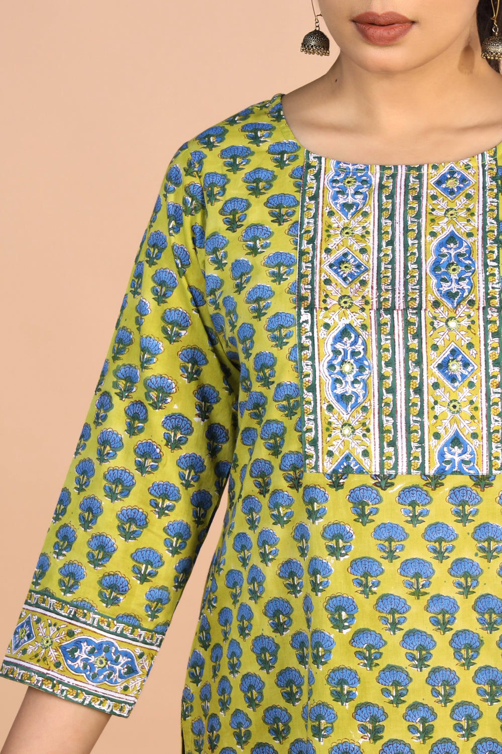 Floral Sanganeri handblock printed cotton Kurti