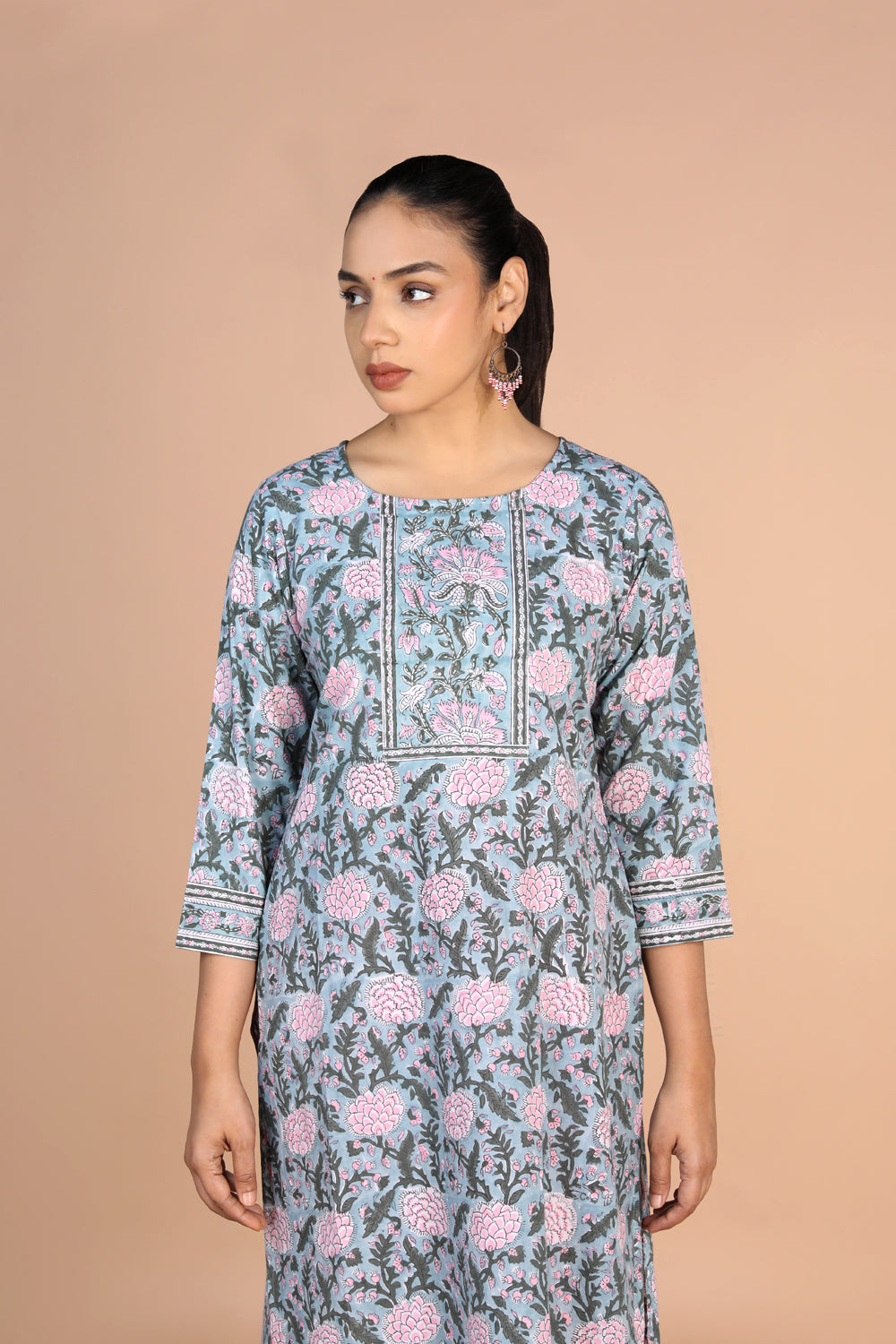 Floral Sanganeri handblock printed cotton Kurti