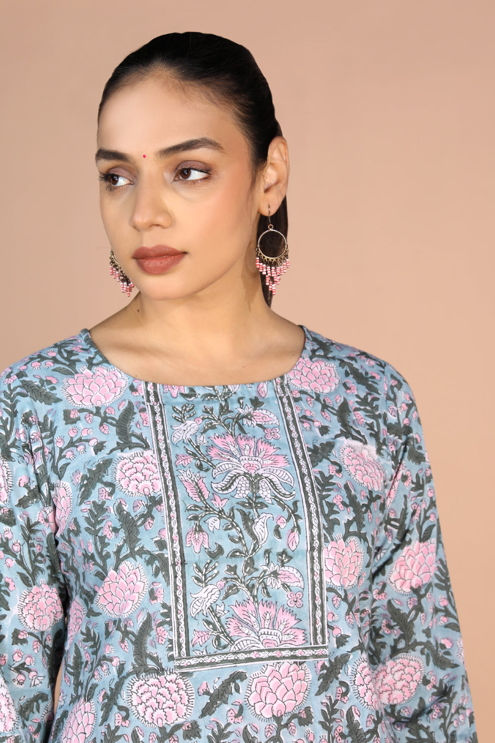 Floral Sanganeri handblock printed cotton Kurti