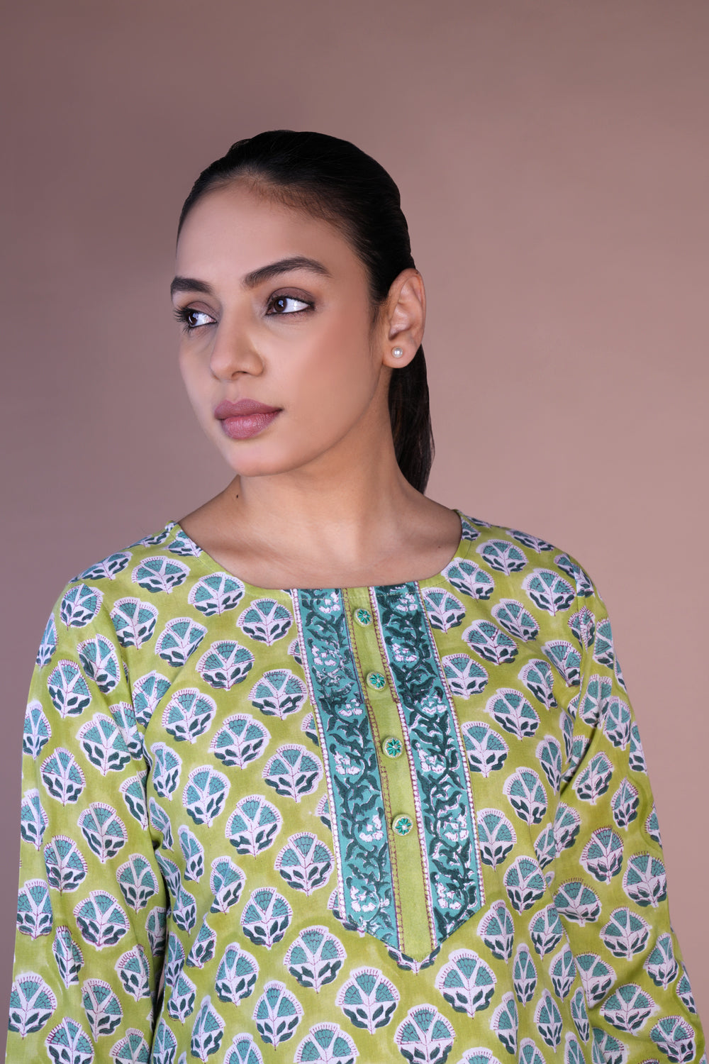 Image of Aqua Green Handblock printed cotton kurti