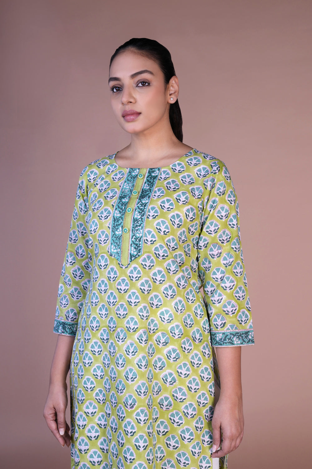 Image of Aqua Green Handblock printed cotton kurti