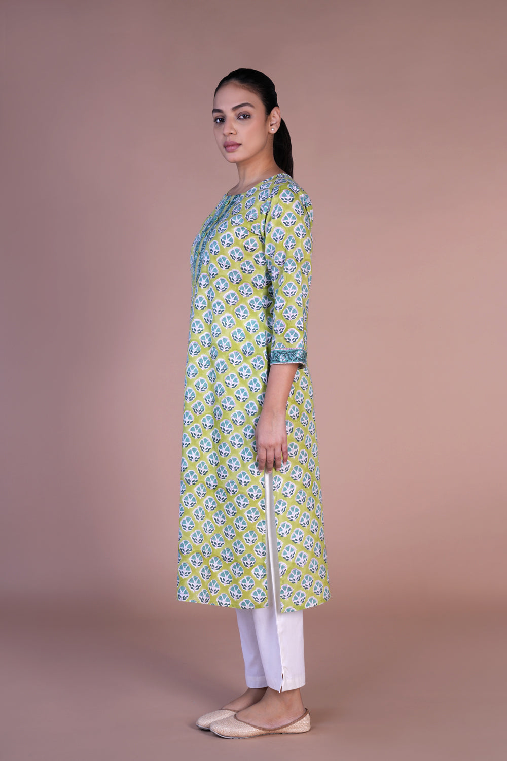 Image of Aqua Green Handblock printed cotton kurti