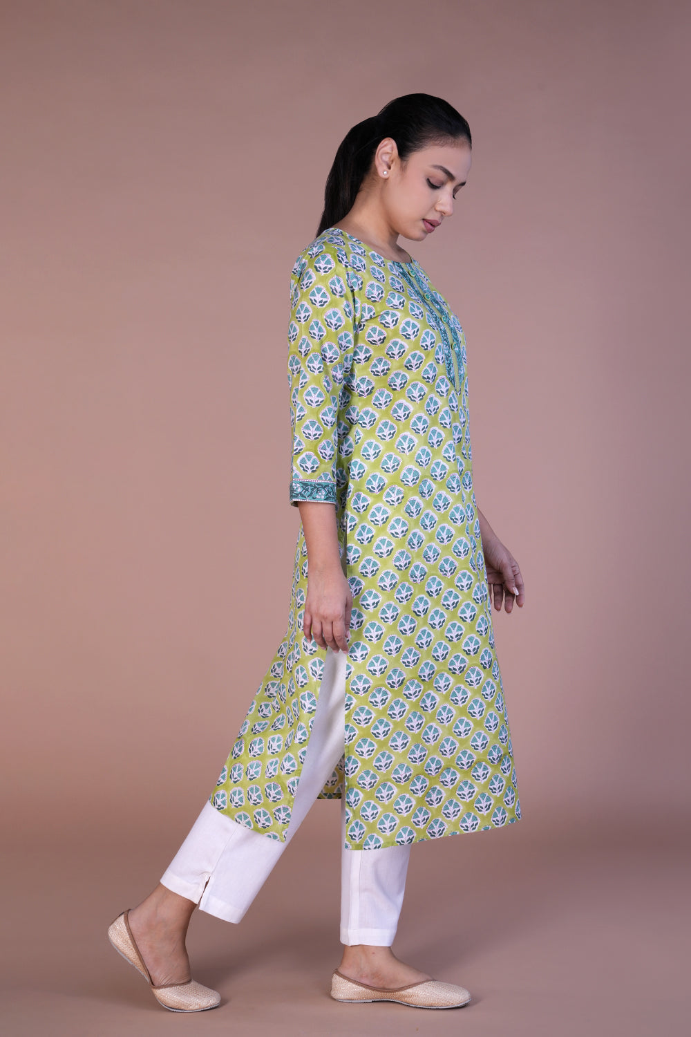 Image of Aqua Green Handblock printed cotton kurti
