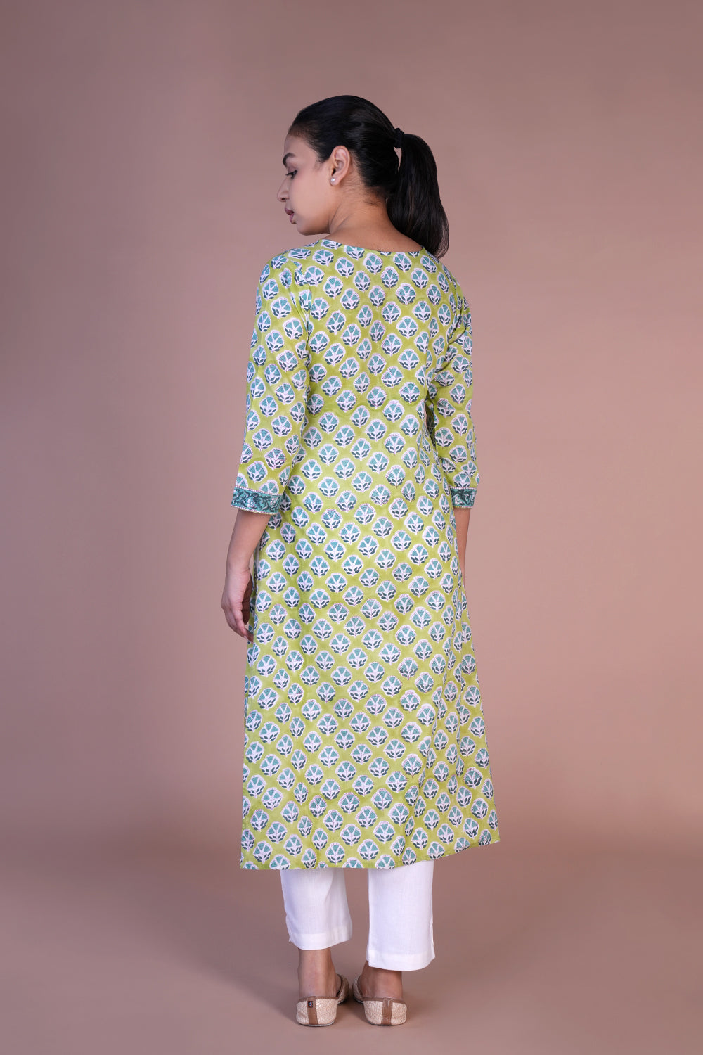 Image of Aqua Green Handblock printed cotton kurti