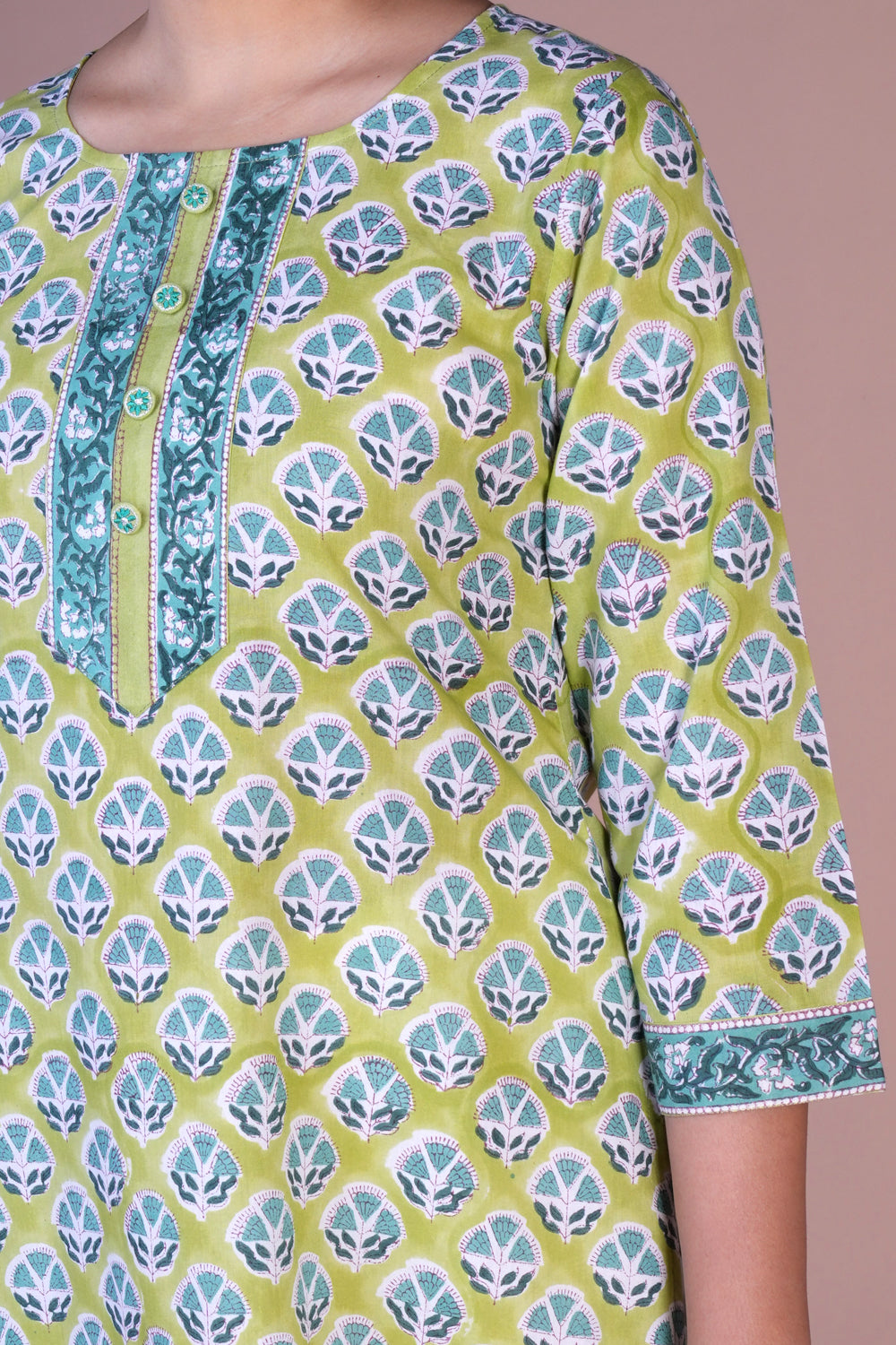 Image of Aqua Green Handblock printed cotton kurti