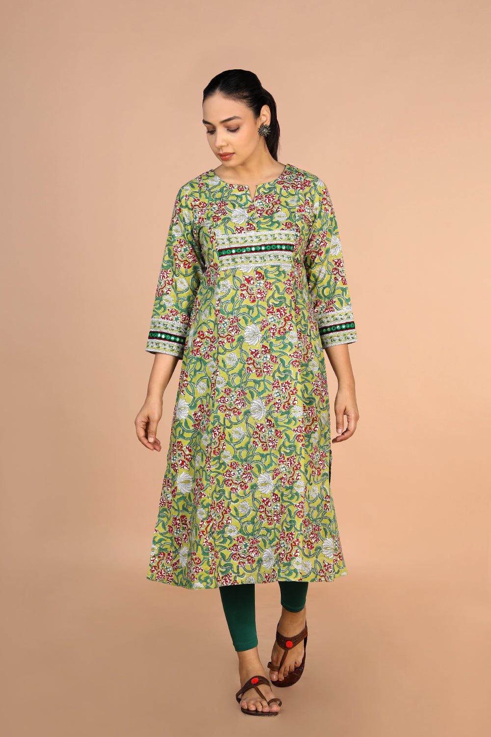 Image of Sanganeri Handblock printed floral cotton Kurti