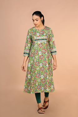 Image of Sanganeri Handblock printed floral cotton Kurti