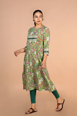 Image of Sanganeri Handblock printed floral cotton Kurti