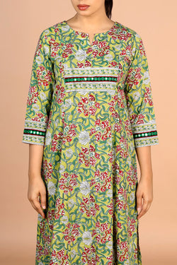 Image of Sanganeri Handblock printed floral cotton Kurti