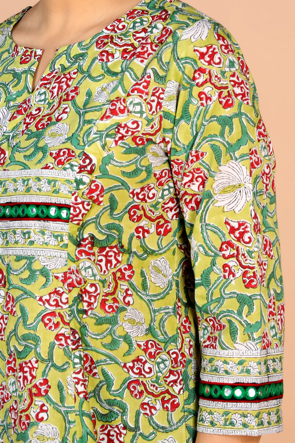 Image of Sanganeri Handblock printed floral cotton Kurti