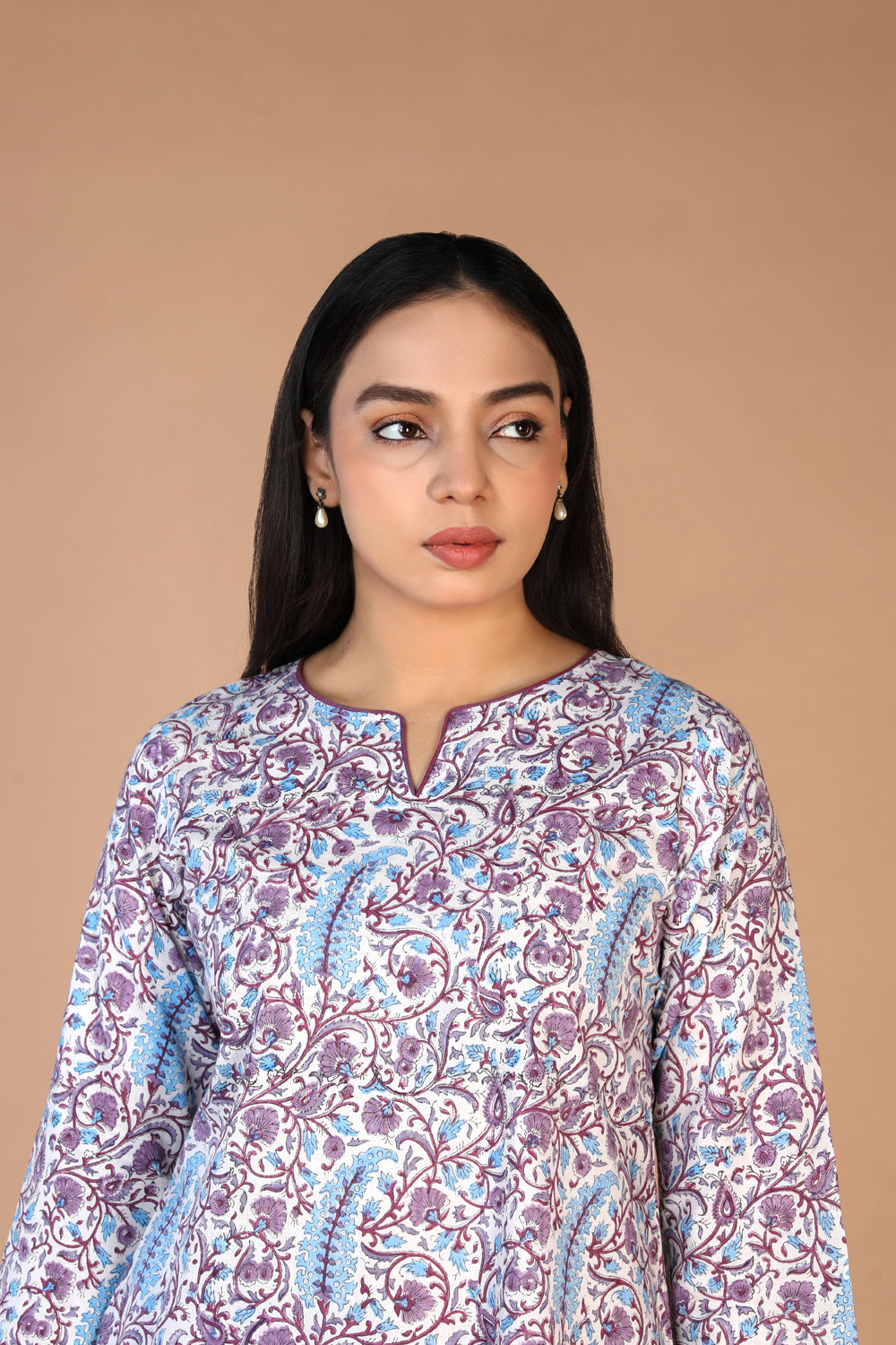 Image of Offwhite Floral hand block printed pure cotton Kurti
