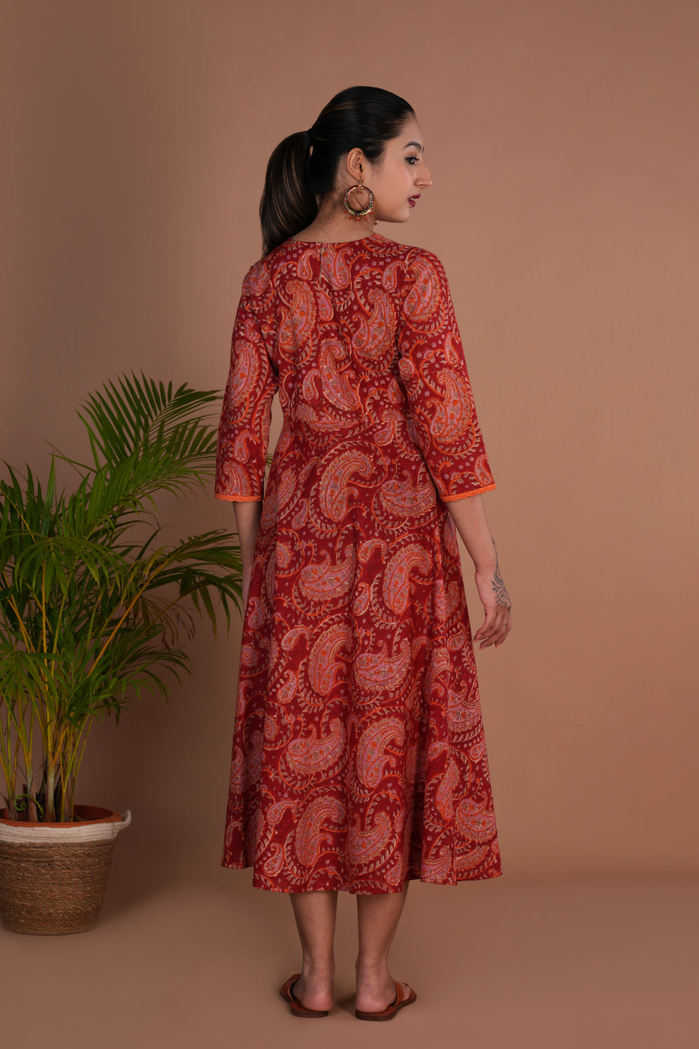 Maroon block printed long dress