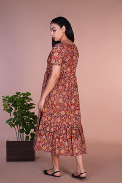 Image of Maroon floral Kalamkari dress