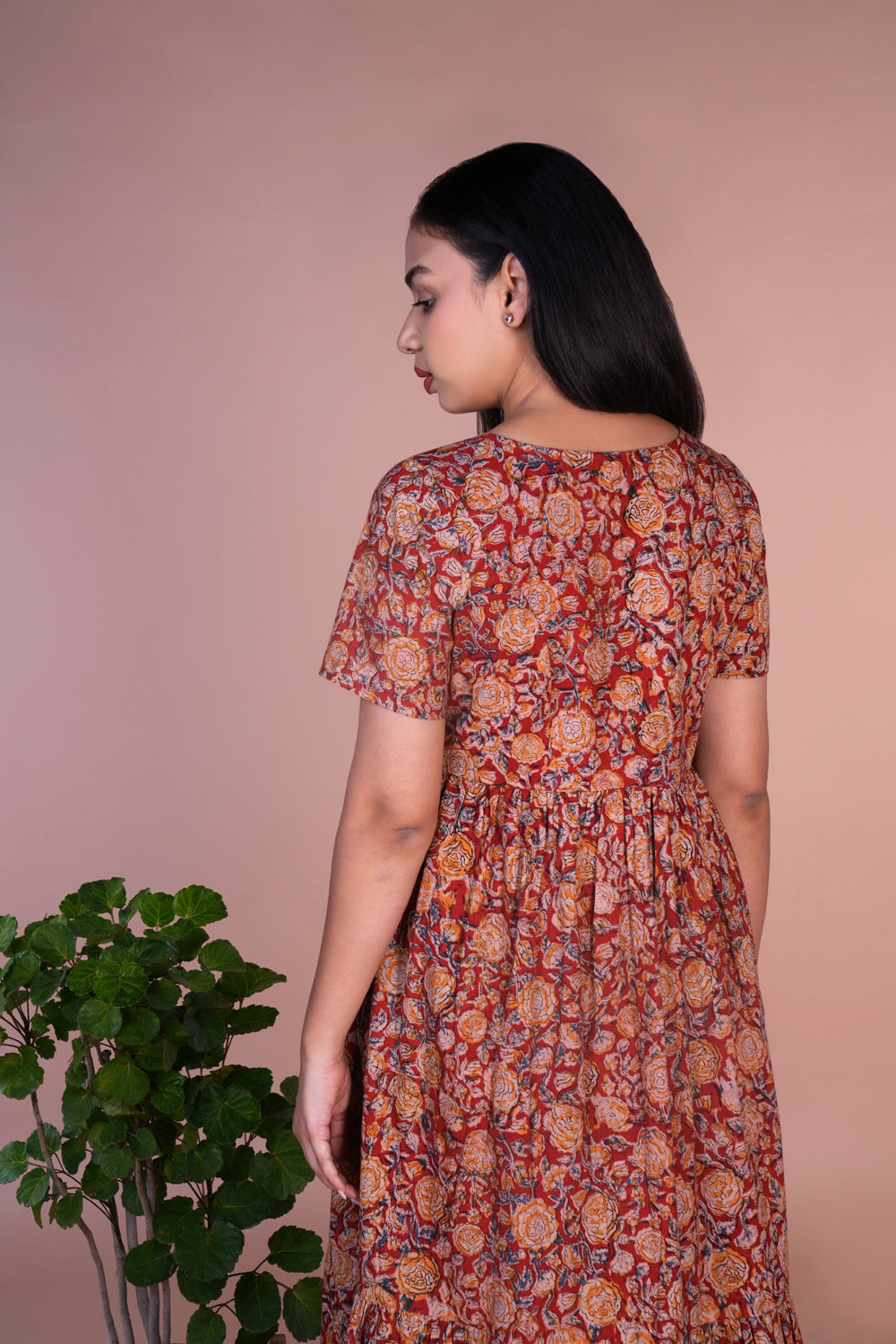 Maroon floral Kalamkari dress