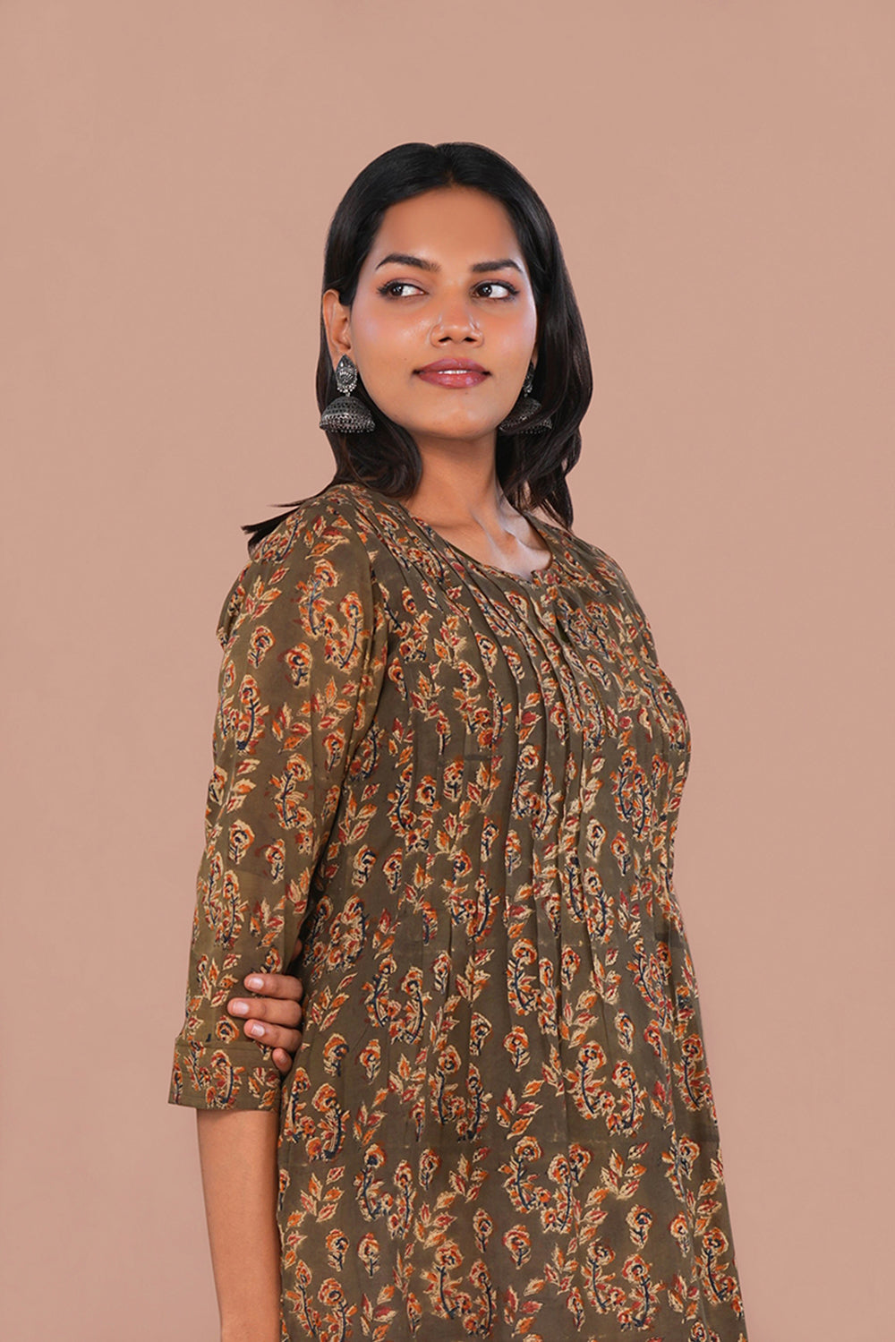 Image of Green Kalamkari Mul Cotton Kurti