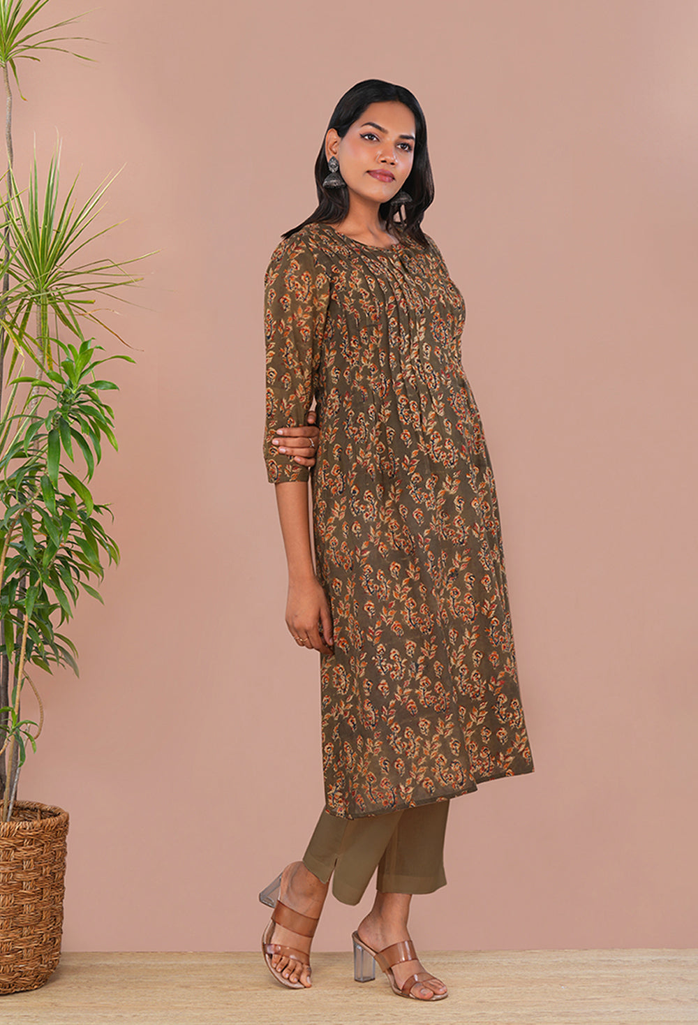 Image of Green Kalamkari Mul Cotton Kurti