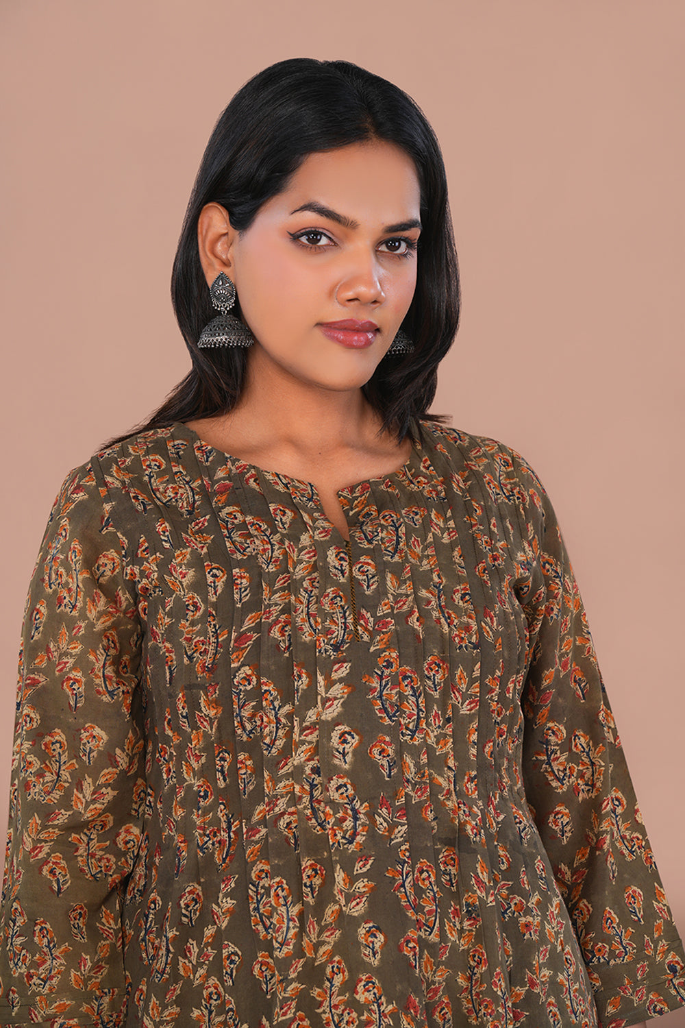 Image of Green Kalamkari Mul Cotton Kurti