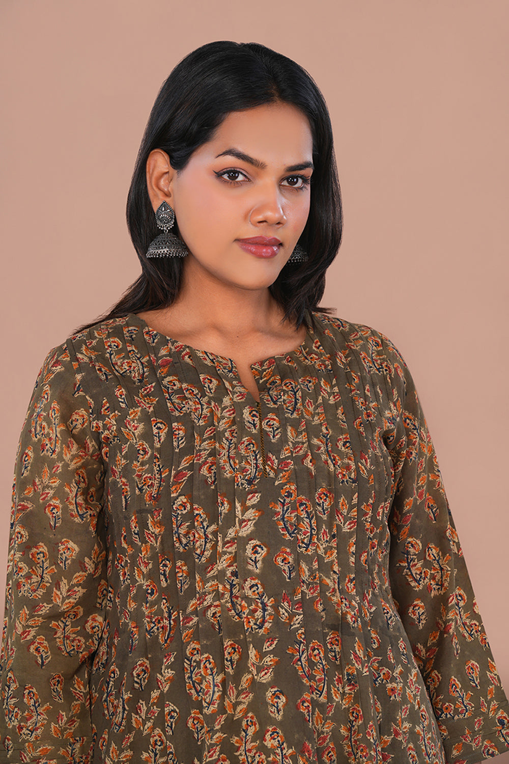 Image of Green Kalamkari Mul Cotton Kurti