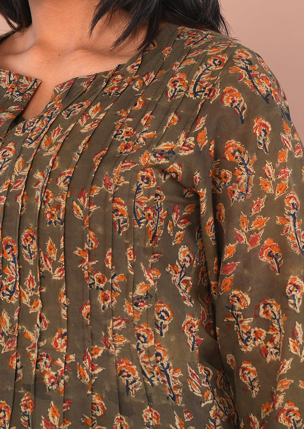 Image of Green Kalamkari Mul Cotton Kurti