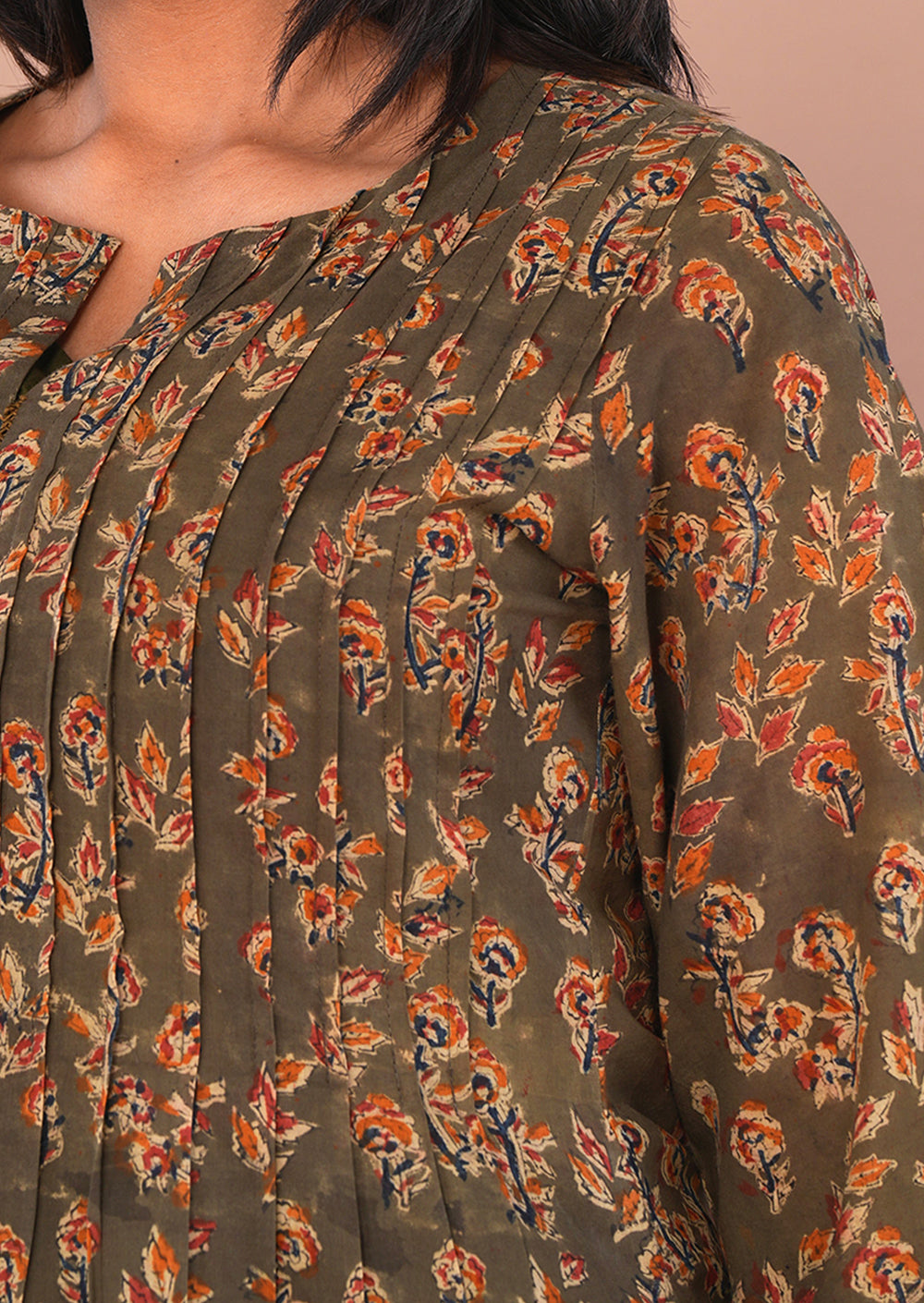 Image of Green Kalamkari Mul Cotton Kurti