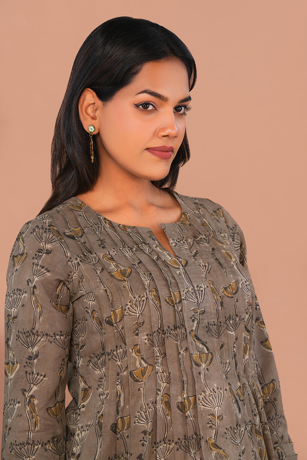 Image of Grey Kalamkari Cotton Kurti