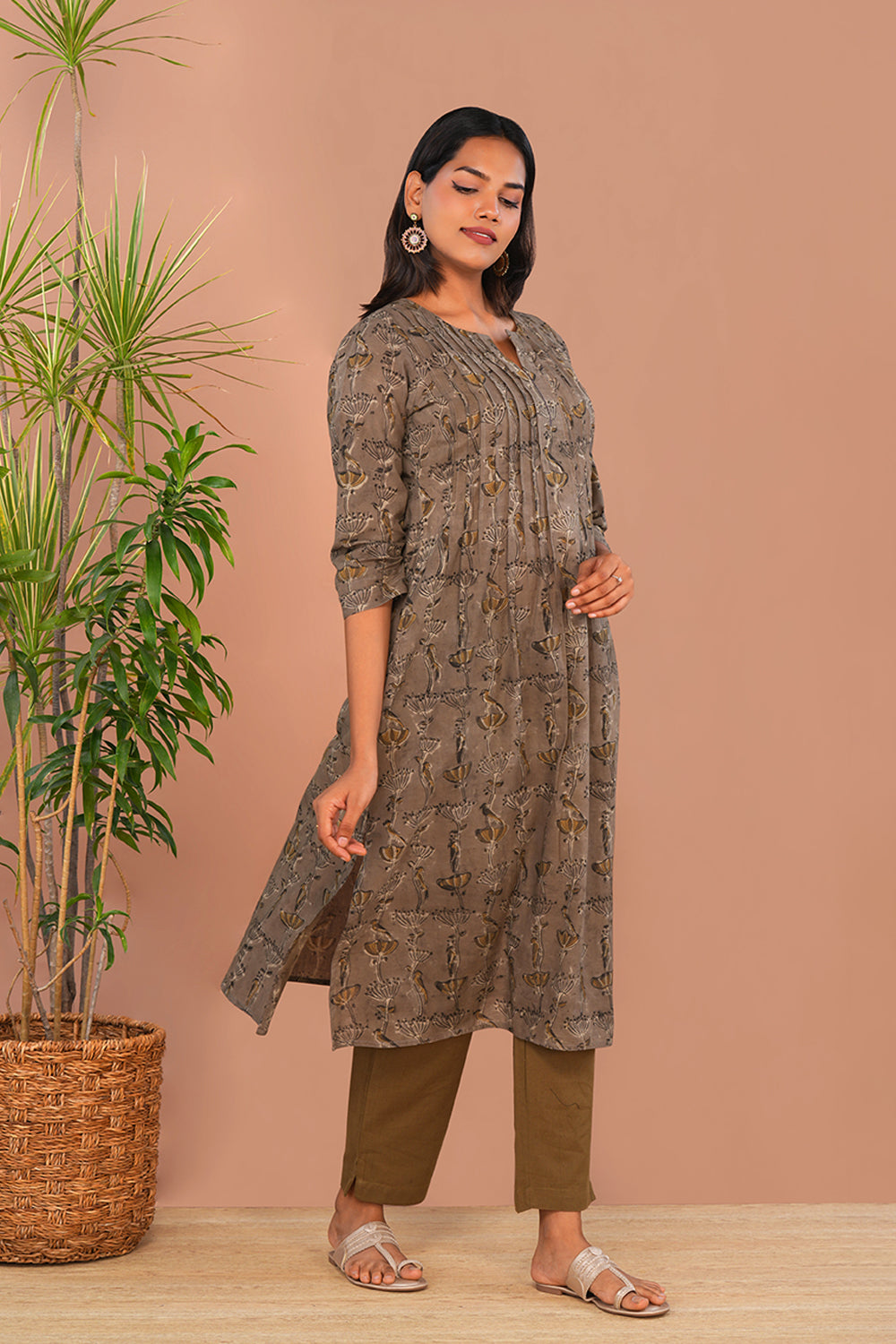 Image of Grey Kalamkari Cotton Kurti