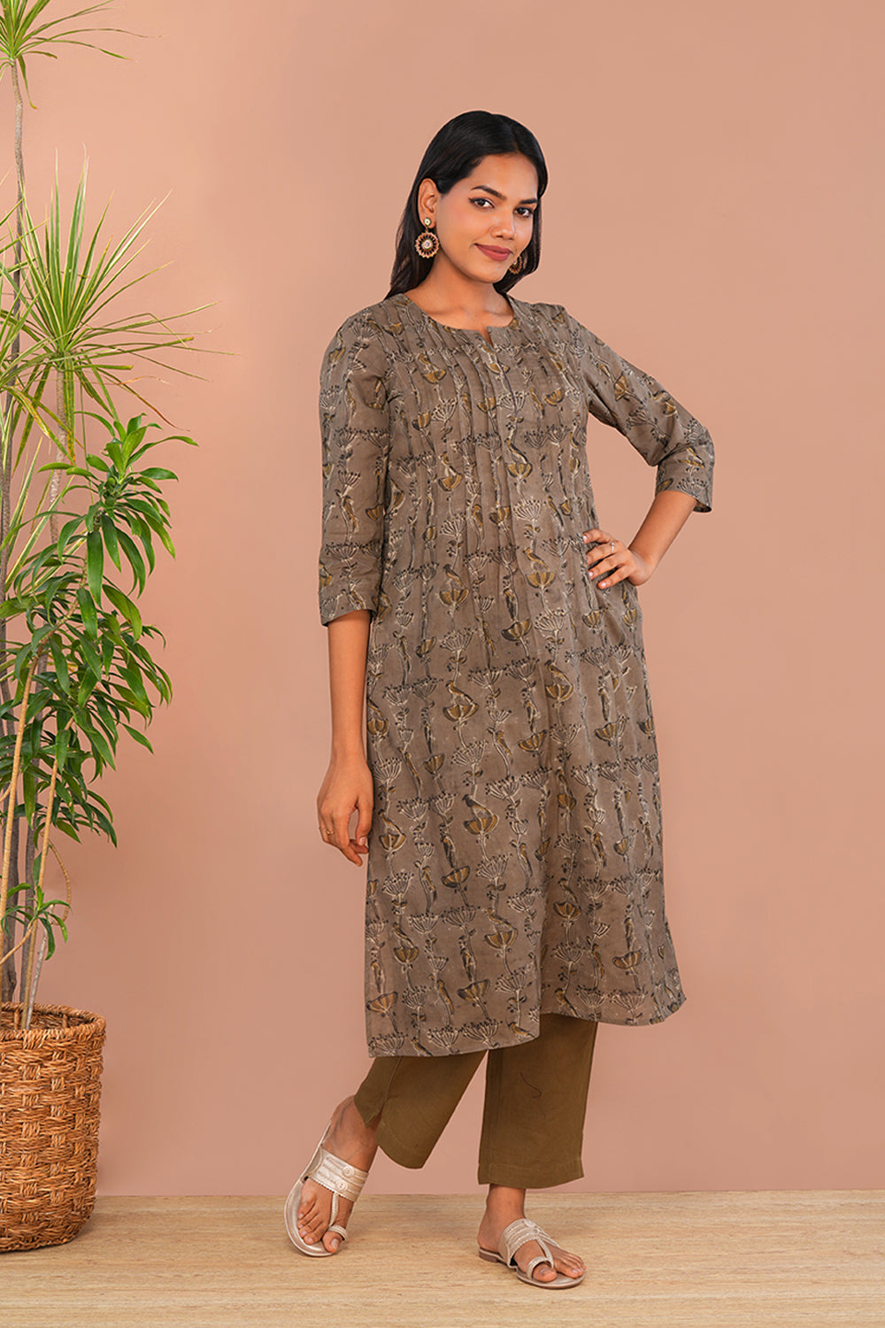 Image of Grey Kalamkari Cotton Kurti