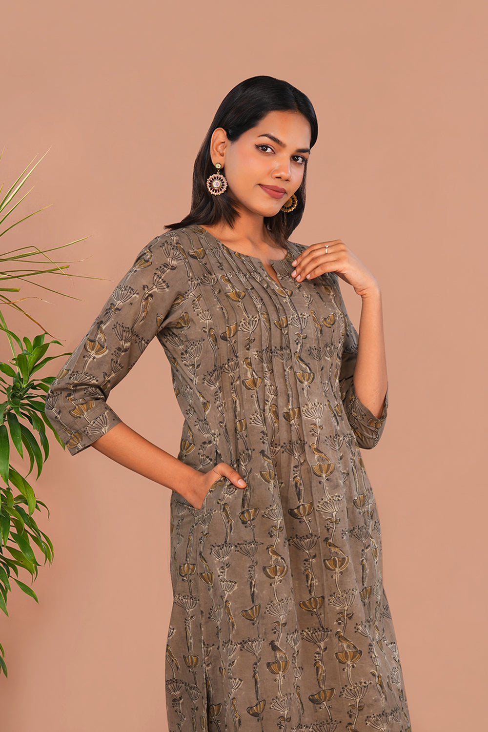 Image of Grey Kalamkari Cotton Kurti