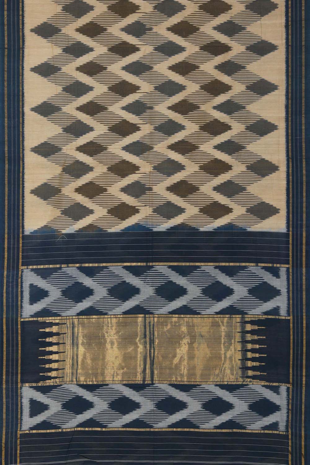 Image of Beige Pochampally Cotton Ikat Saree