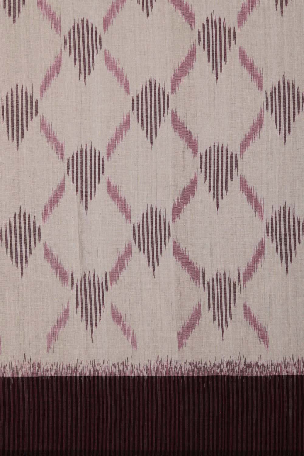 Image of Off White and maroon Pochampally Cotton Ikat Saree