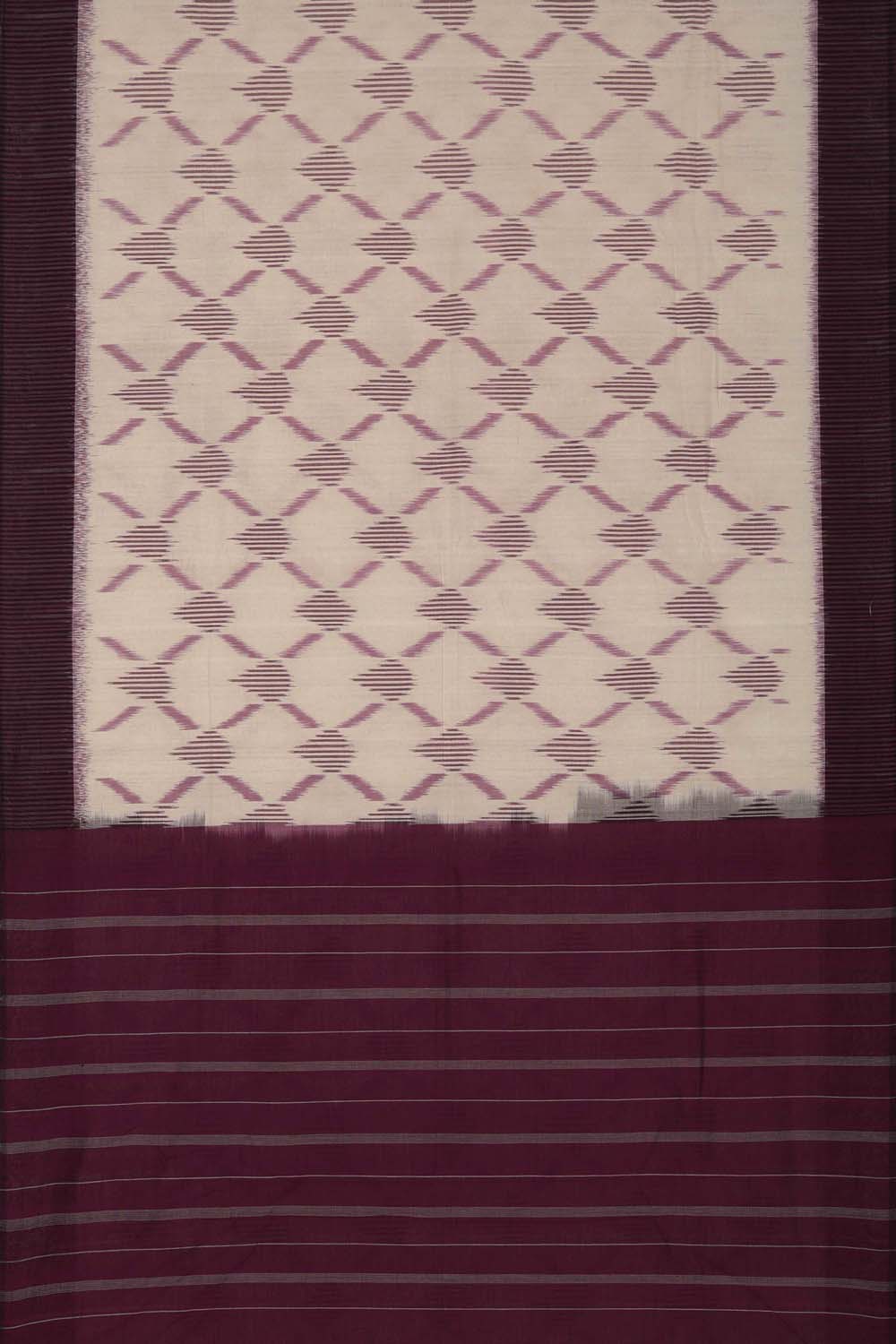 Image of Off White and maroon Pochampally Cotton Ikat Saree