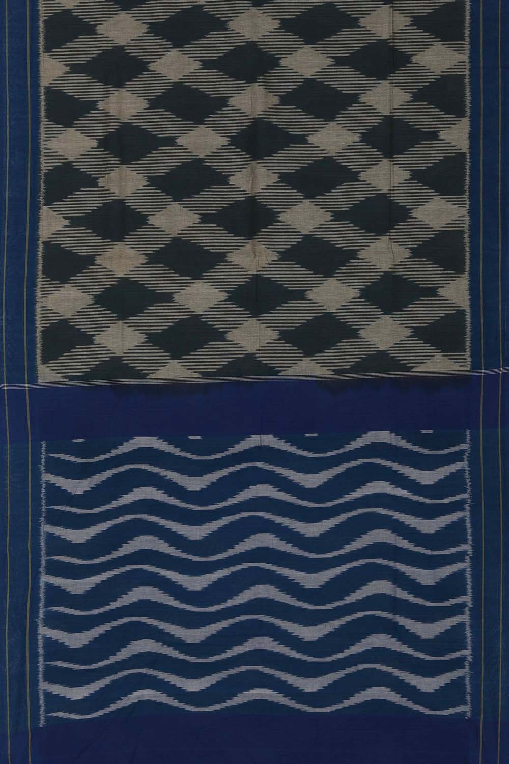 Image of Dark teal Pochampally Cotton Ikat Saree