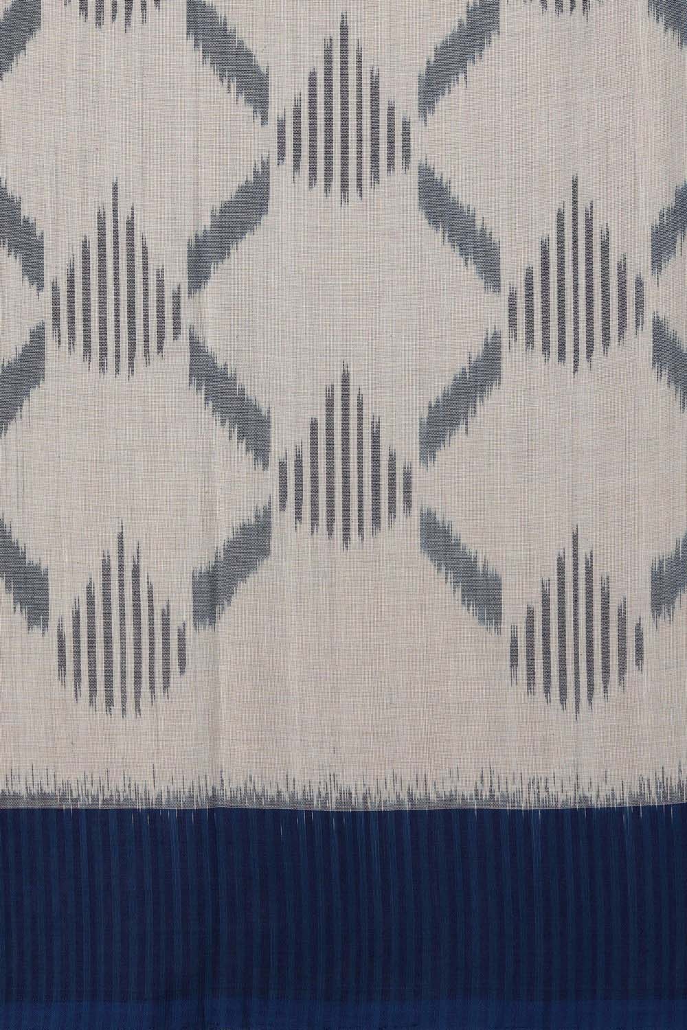 Image of Off White Pochampally Cotton Ikat Saree