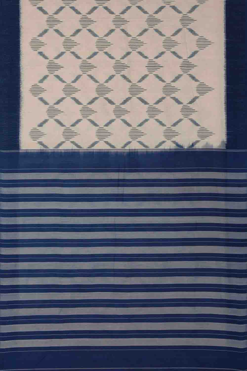 Image of Off White Pochampally Cotton Ikat Saree
