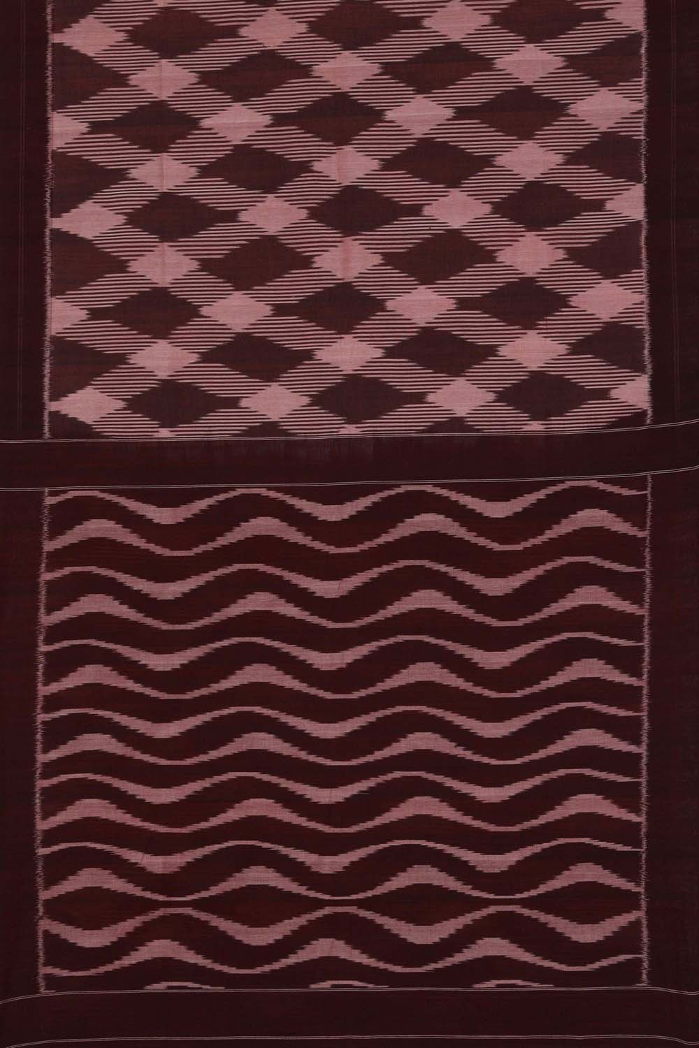 Image of Chocolate Brown Pochampally Cotton Ikat Saree
