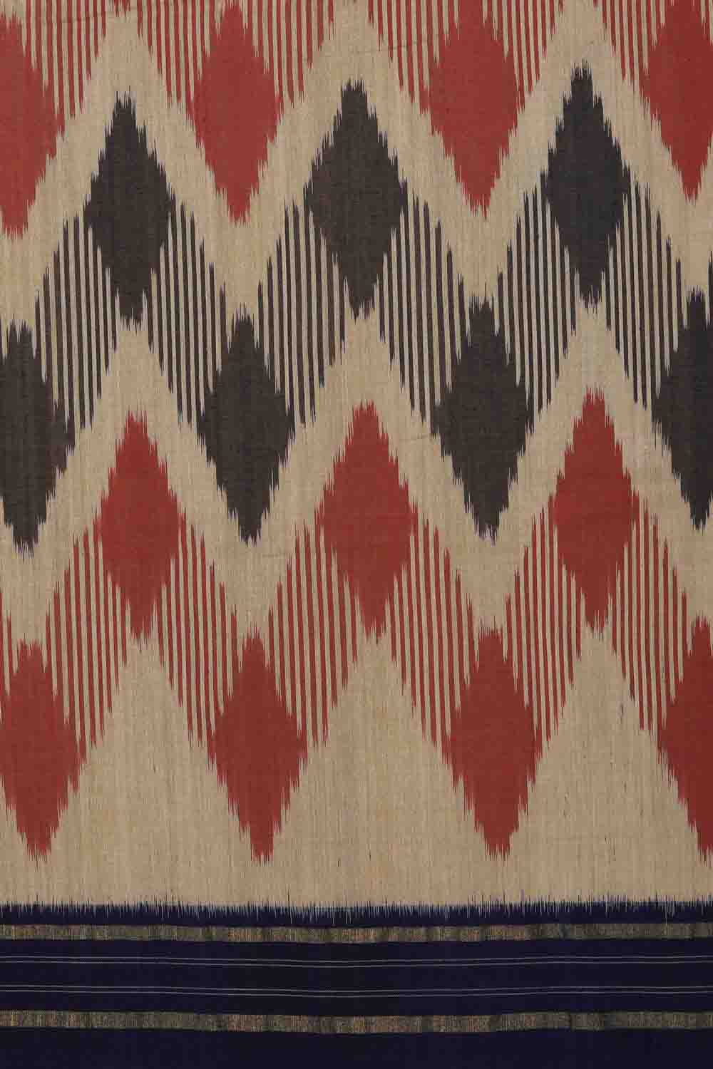 Image of Off White Blue diamond Pochampally Cotton Ikat Saree