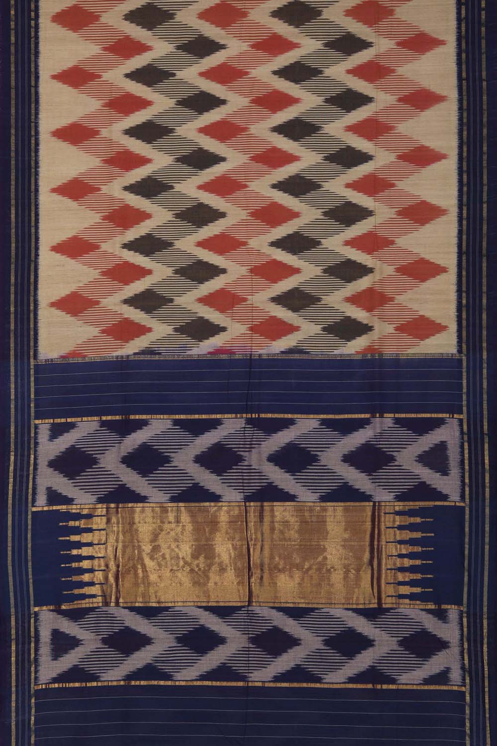 Image of Off White Blue diamond Pochampally Cotton Ikat Saree