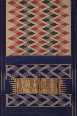 Image of Off White Blue diamond Pochampally Cotton Ikat Saree