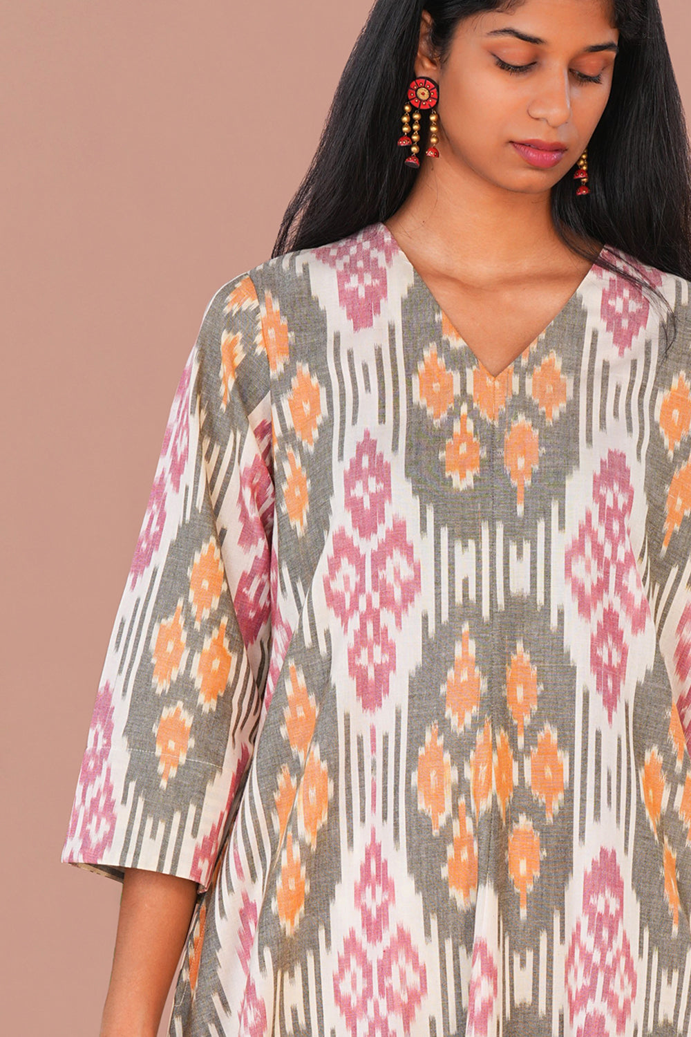 Image of Ivory Pochampally Cotton Ikat Long Kurta
