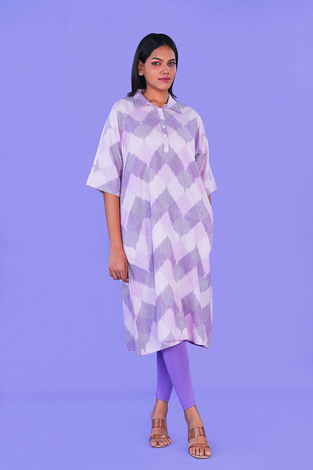 Image of Lilac Pochampally Cotton Ikat Long Kurta
